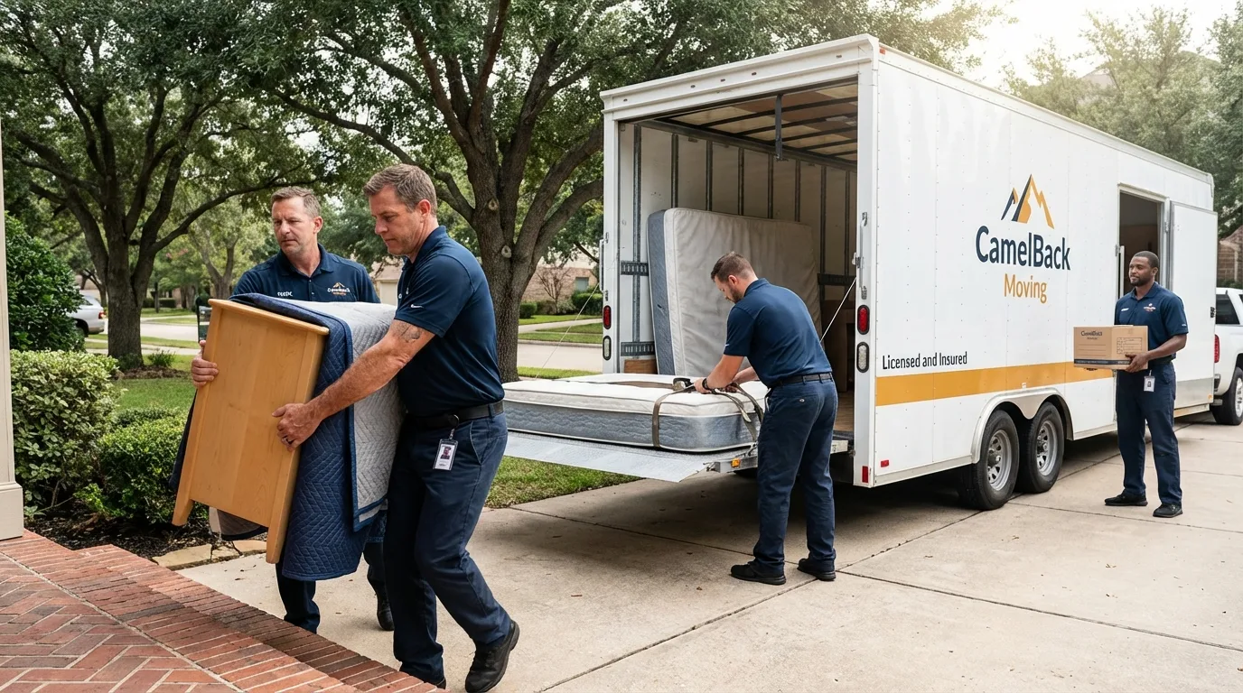 Crew loading residential truck for cross-state move from Mountain Iron, MN