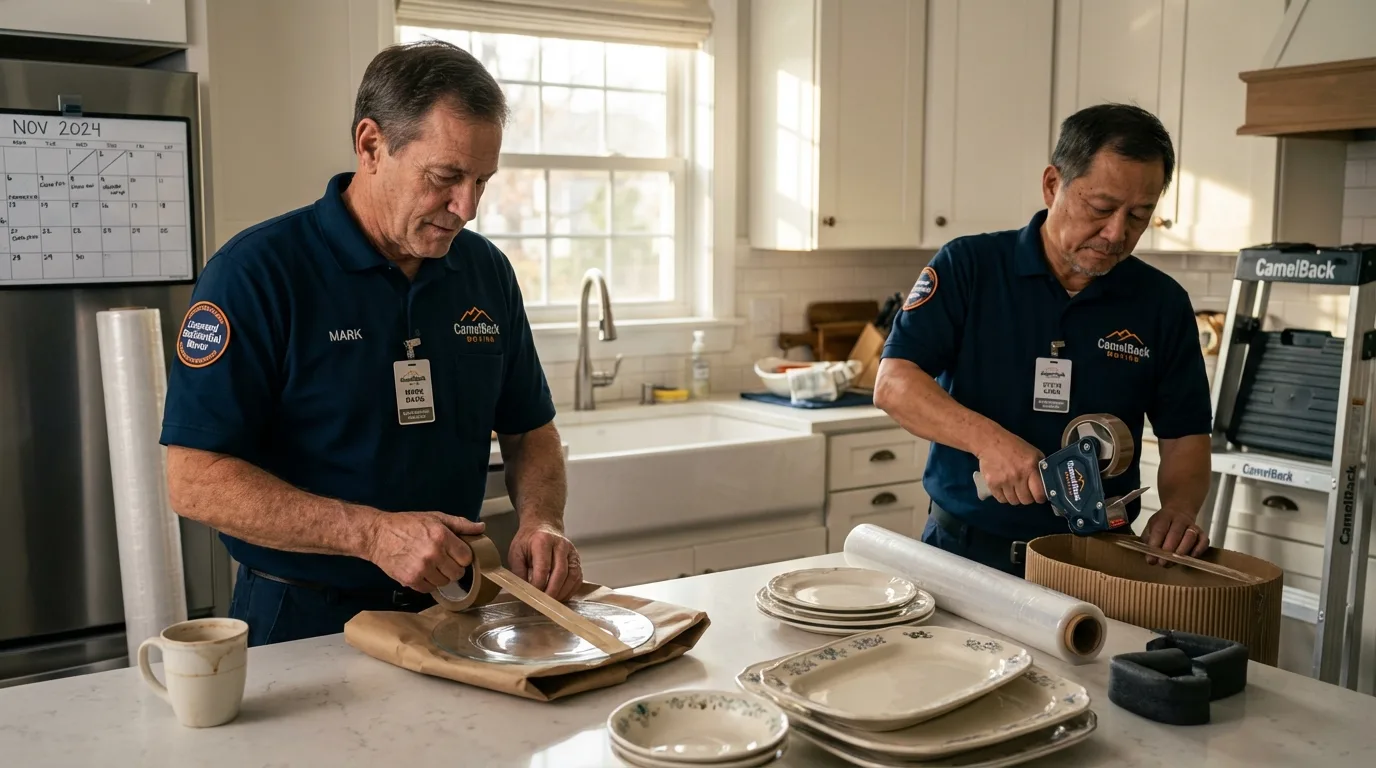 Professional crew packing kitchen dishware in Mountain Iron, MN